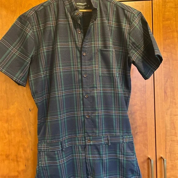 Romperjack men’s size Large one-piece like new condition Navy plaid - Picture 2 of 9